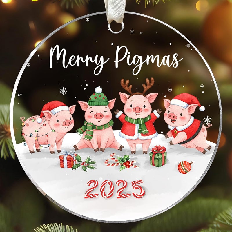 TEEBIM Pig Christmas Ornament - Pig Lover Gifts for Women, Men - Farm Animals Ornaments for Christmas Tree - Cute Farm Animal Gifts for Women, Men, Lovers - Acrylic Hanging Ornament 2025 - Image 1